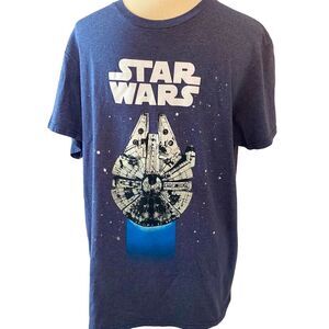 Star Wars  T-Shirt Men’s Size Large Dark Blue Millennium Falcon Graphic Tee
